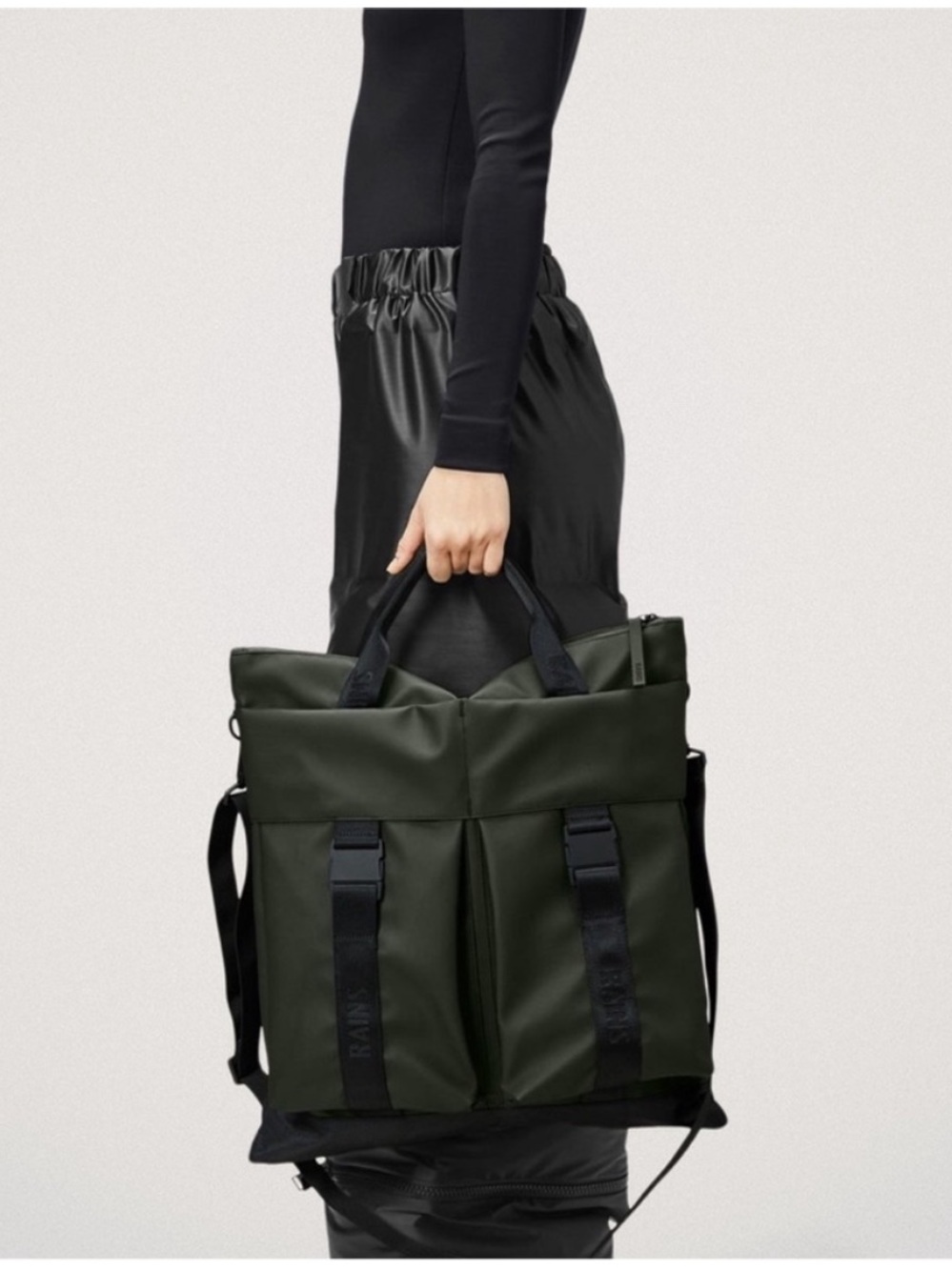 Rains Trail Waterproof Tote Bag - Military Olive Green Black Colorway NWOT
